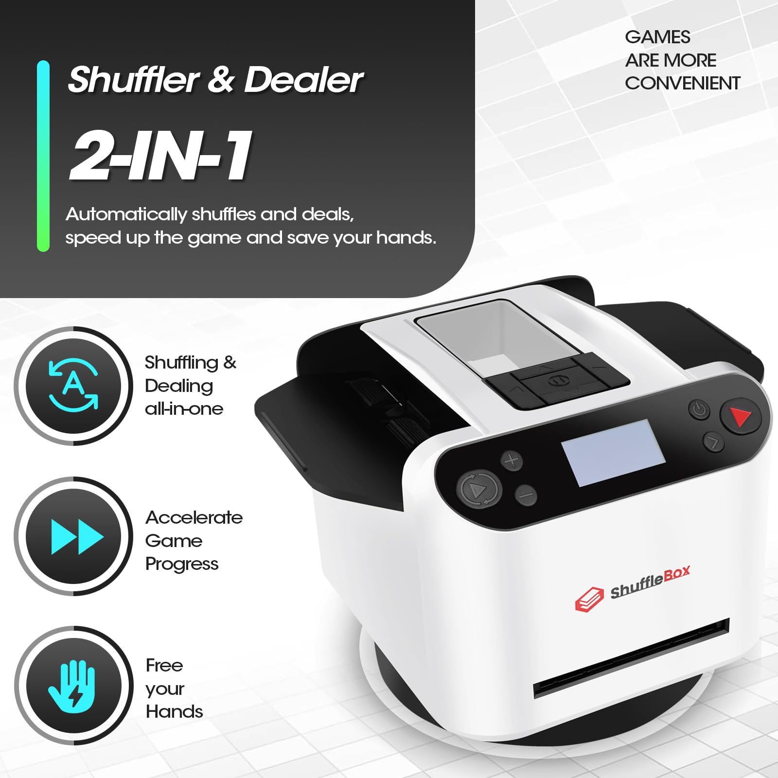 ShuffleBox G1 Pro Automatic Card Shuffler and Dealer 2-in-1, Ultra Quiet, Rechargeable, Works with UNO - Image 2
