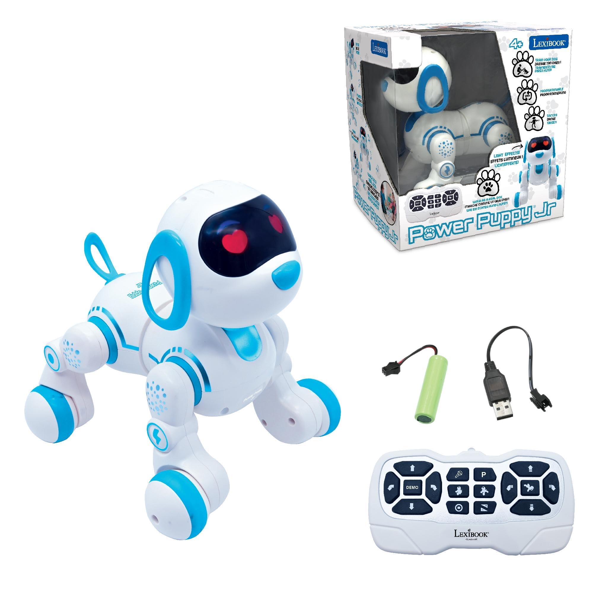 Lexibook Power Puppy® Jr - Il Mio Piccolo Cane Robot telecomandato da addestrare - Cane Robot con Suoni, Musica, Effetti Luminosi, Giocattolo per Bambini e Bambine - PUP01LXB