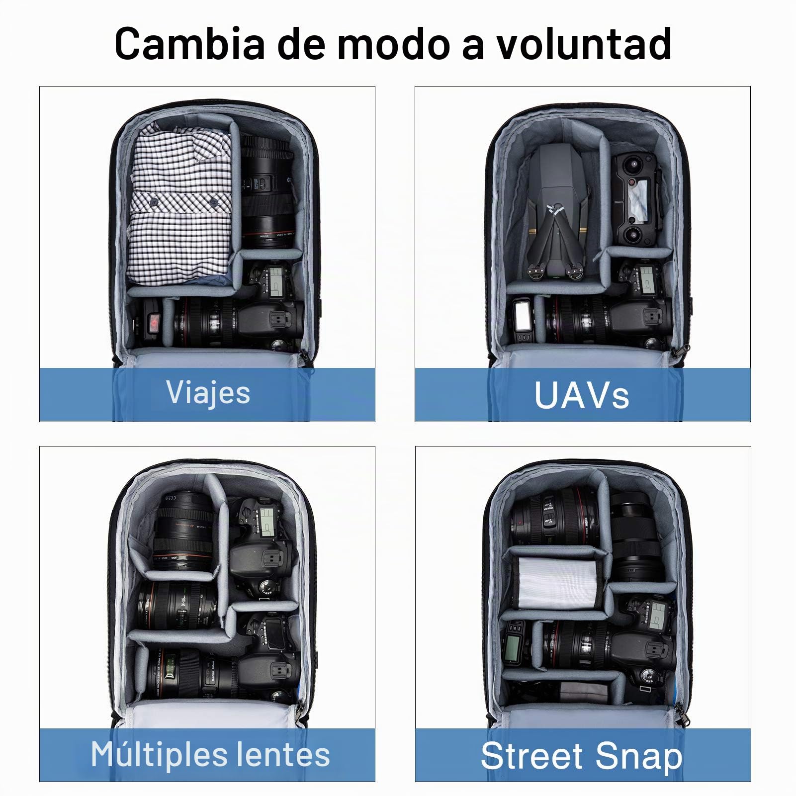 bagsmart Mochila para cámara DSLR SLR compatible con portátiles de 13,3-15,6 pulgadas, mochila de fotos impermeable con protección contra la lluvia, soporte para trípode, Negro-M.
