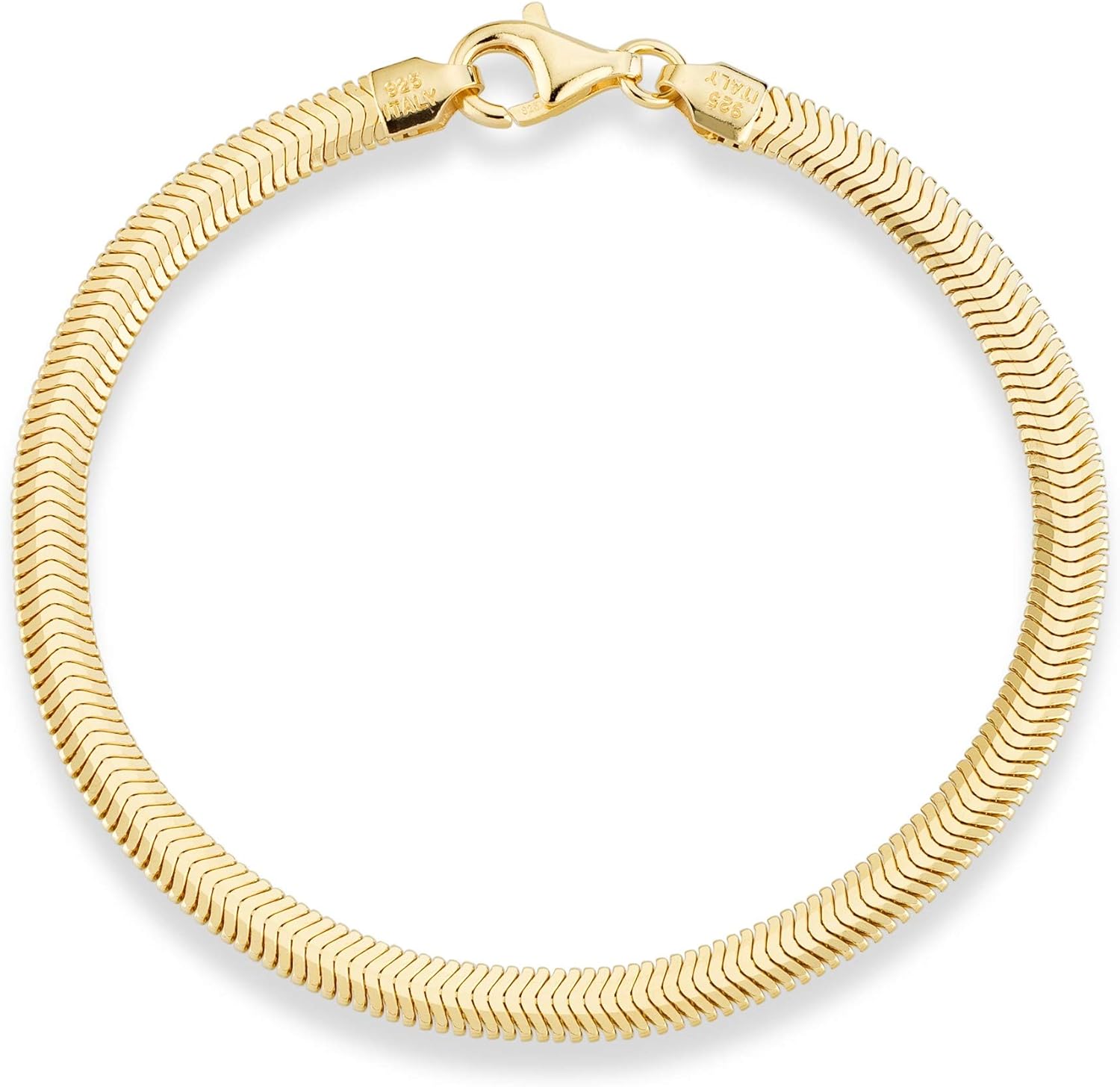 Miabella Italian Solid 925 Sterling Silver, 18K Yellow Gold Plated 4mm Domed Herringbone Snake Chain Link Bracelet for Women Men, Made in Italy - Image 2