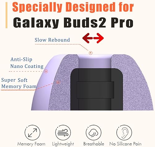Miniatura 3 de Luckvan Puntas de espuma para auriculares Galaxy Buds 2 Pro, puntas de repuesto para Samsung Galaxy Buds 2 Pro, puntas de espuma viscoelástica para