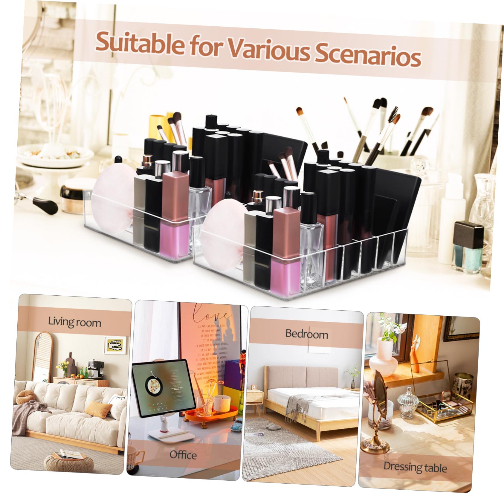 Anneome Lidschattenpaletten Organizer Moderner Make Up Organizer aus Acryl 2 Stück mit 7 Fächern mit Flachem Boden Vielseitig für Schubladen
