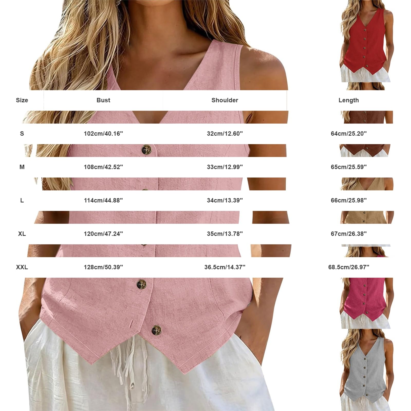 Gilet da Donna Elegante in Lino Cotone Gilet Smanicato con Scollo a V e Bottoni Top Estivo per Ufficio e Vacanza Colori Solidi Abbigliamento per Occasioni Formali Casual Moda Estivo Primavera 2026
