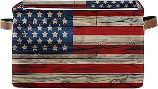 Toprint Old American Flag Wooden Storage Basket Bin Patriotic Large Fabric Toys Storage Cube Box with Handles Collapsible Closet Shelf Cloth Organizer Basket for Nursery Bedroom