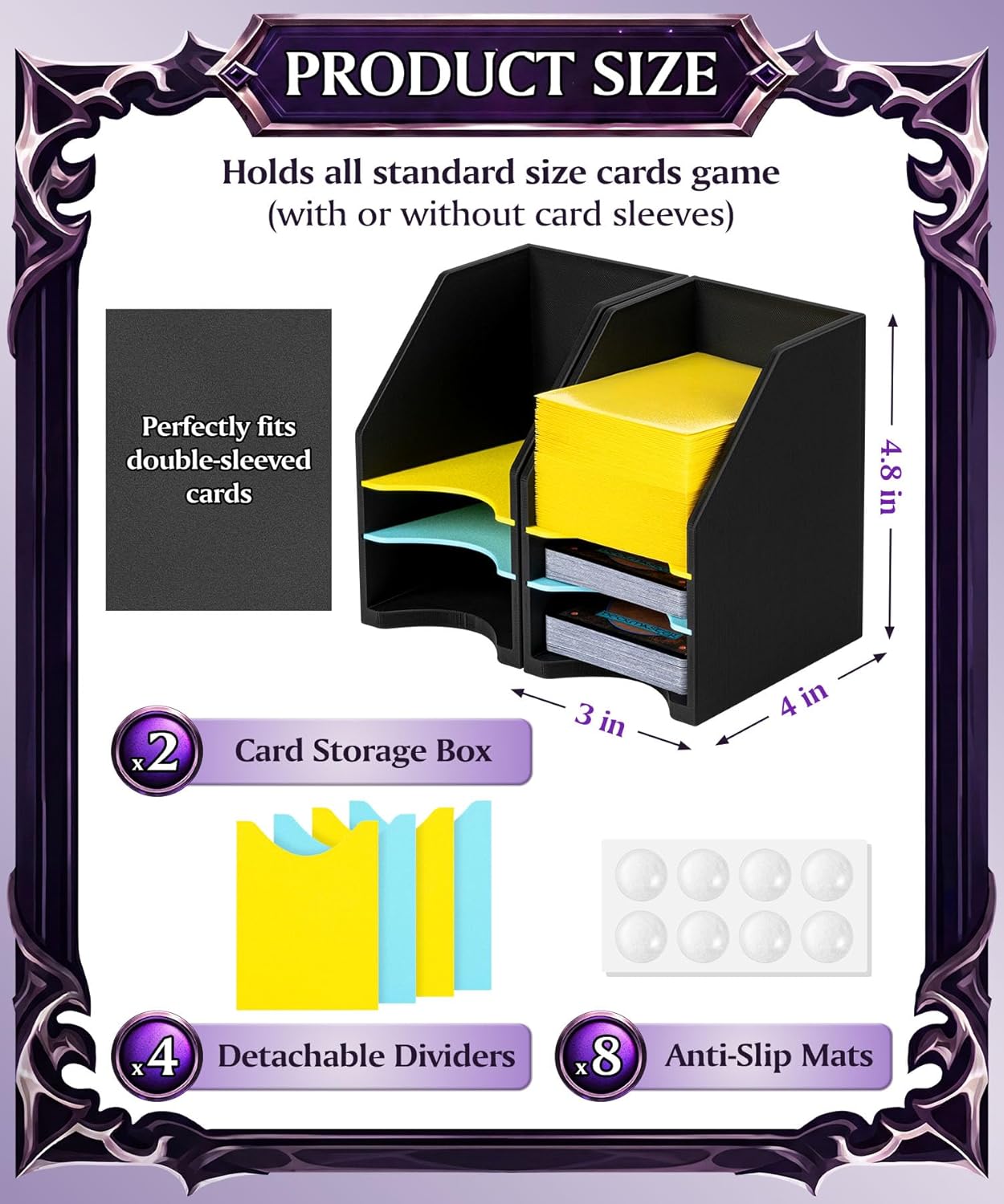 2 Pack Commander Deck Holder for MTG - 100+ Double Sleeved Card Tray with 3 Dividers, Sturdy Playing Card Holder & Organizer for Magic The Gathering TCG Board Game Accessories