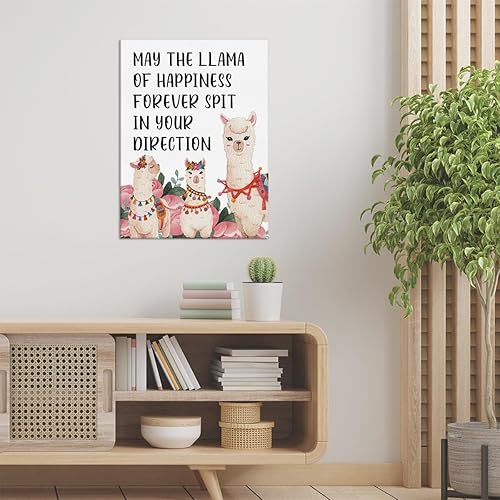 Miniatura 4 de Arte inspirador motivacional para pared, póster con texto en inglés "May the Llama of Happines", pintura enmarcada para decoración del hogar, 12 x