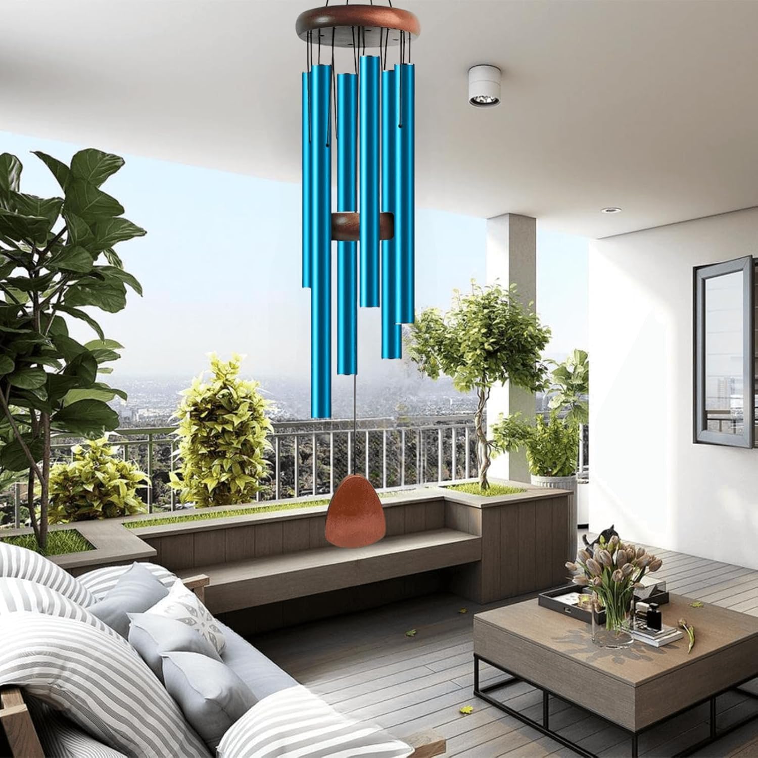 2 campanelli a vento grandi per esterni, 94 cm, toni melodici lenitivi per casa, giardino, veranda, decorazione patio, ispirazione e memoriale, 6 tubi in alluminio, blu