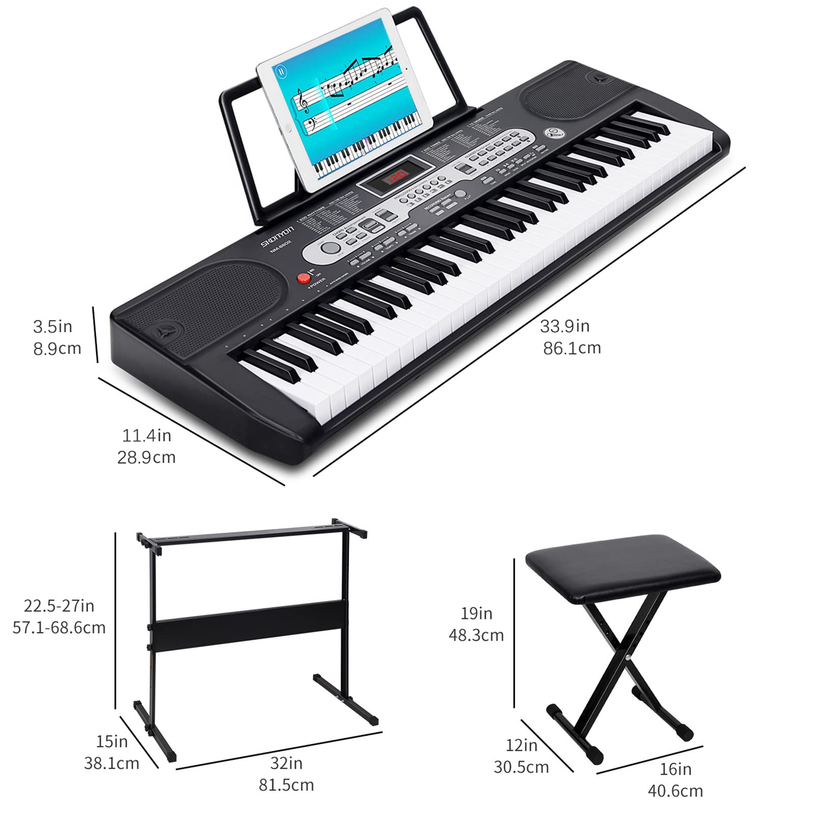 Tragbares Digitalpiano für Anfänger mit 61 Tasten, 3 Unterrichtsmodi, LCD-Display und umfassendem Zubehörset
