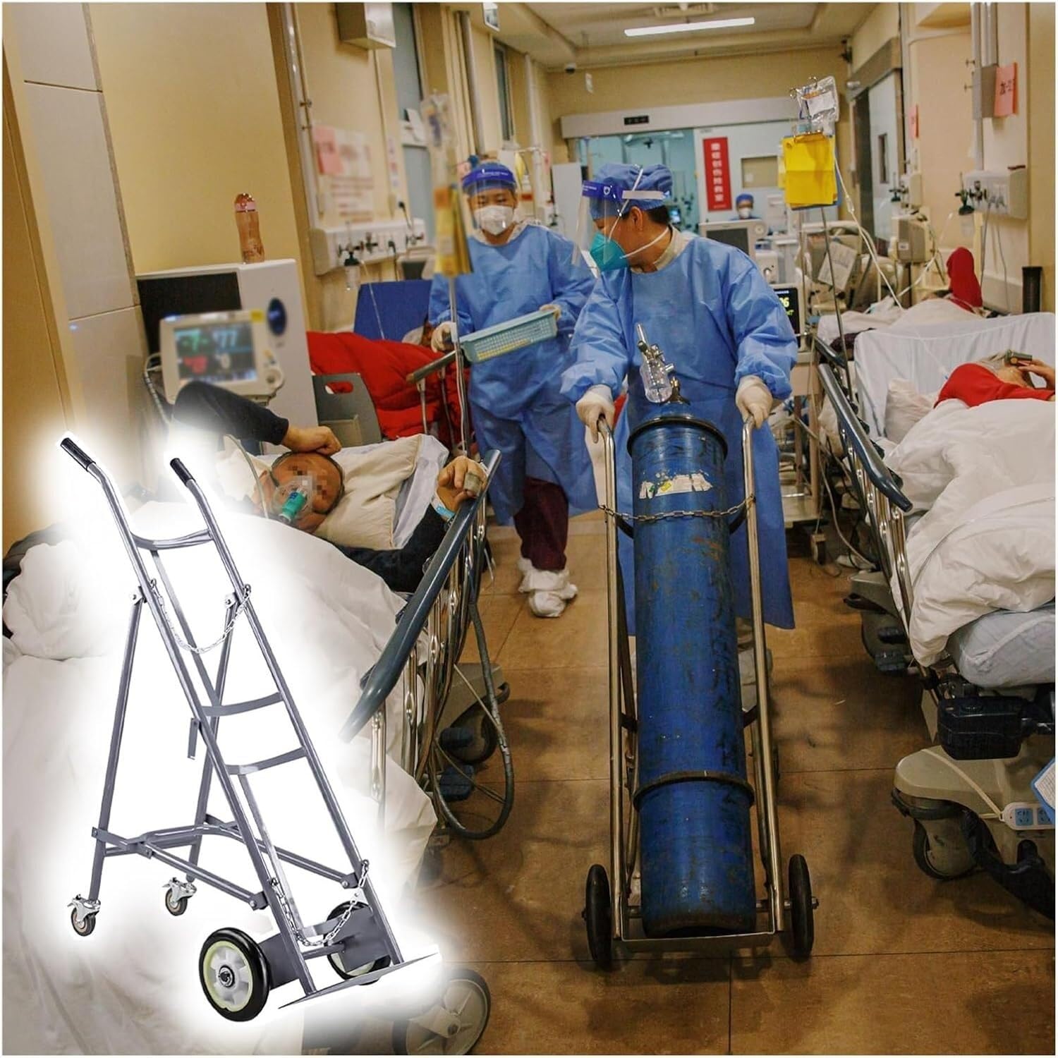 WQPMNYG Oxygen Tank Stand, 55.1" Foldable Gas Cylinder Trolley, Durable Storage Rack for Operating Room & Ward, Easy Mobility Cylinder Cart