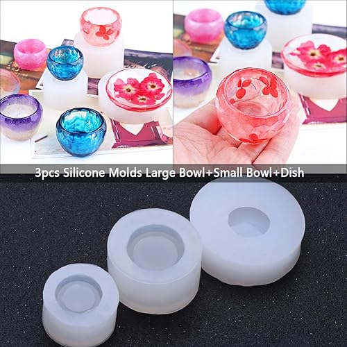 Miniatura 5 de 3 piezas de silicona decorativa artística, resina incluye platos pequeños y grandes cuencos para fundición de resina DIY