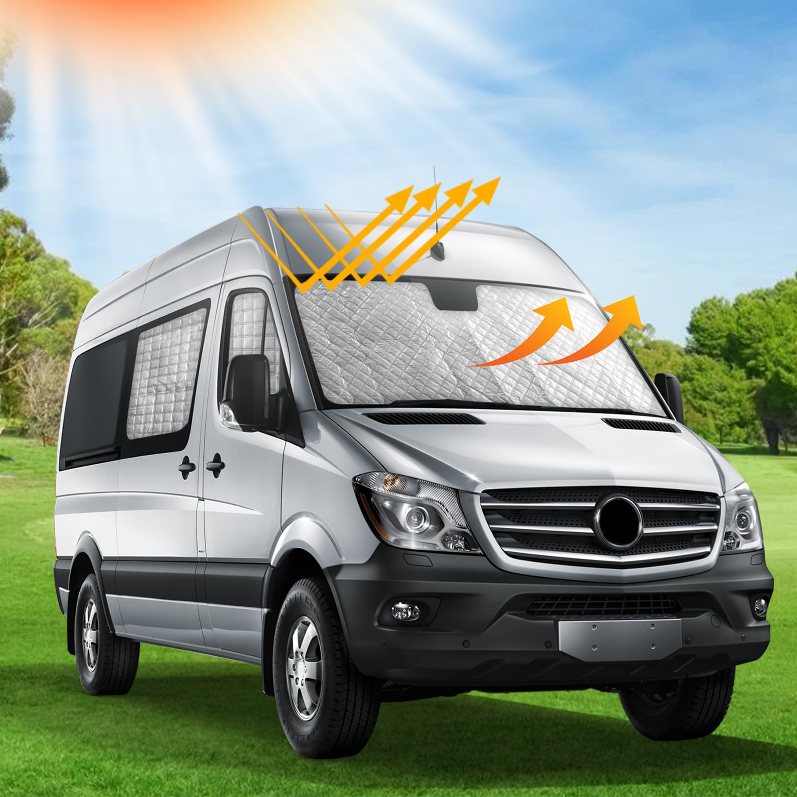 Osłona przeciwsłoneczna szyby przedniej samochodu zamienna do Mercedes Sprinter 2019-2024, 7-częściowa mata termiczna, składana osłonka przeciwsłoneczna z folii aluminiowej, osłona przeciwsłoneczna