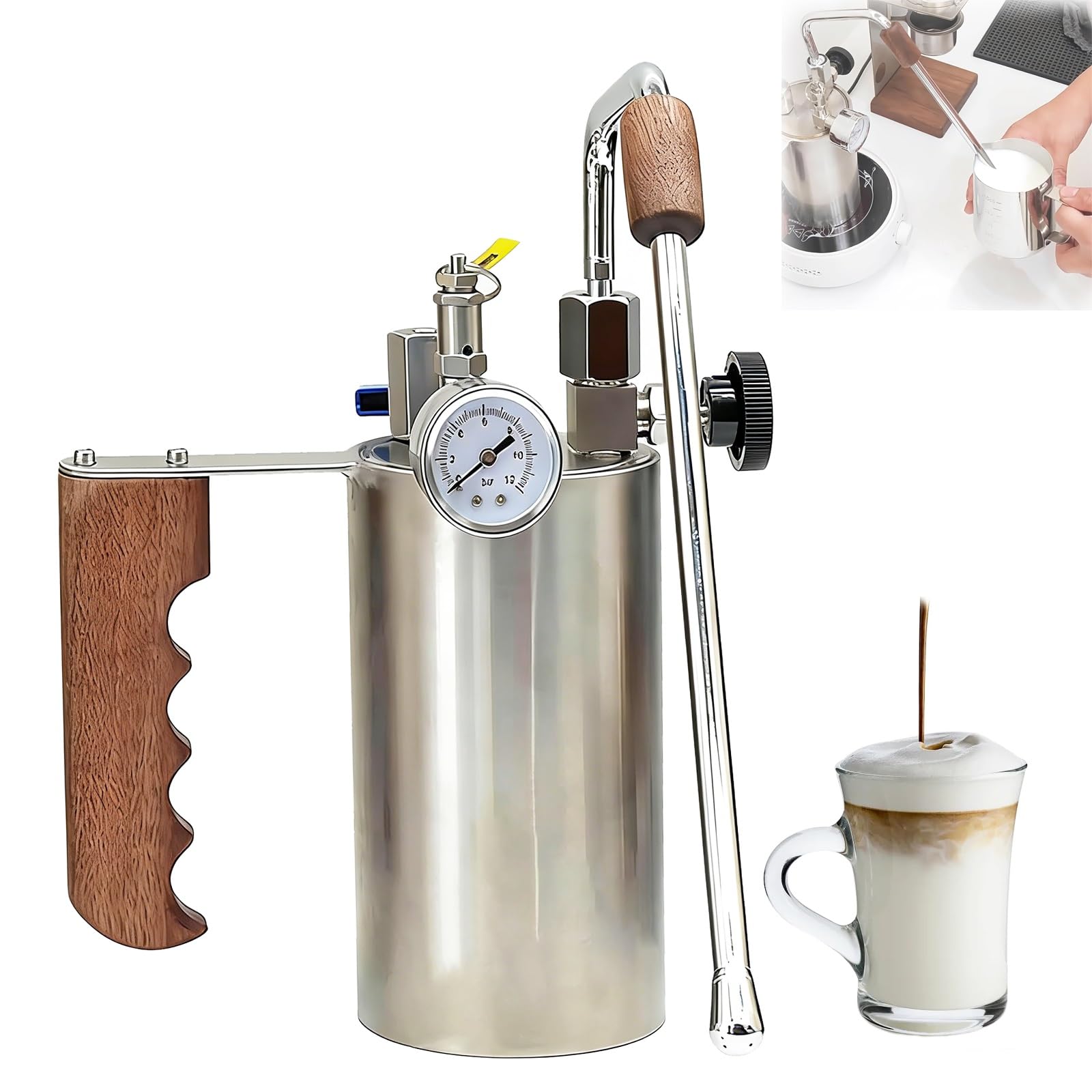 Espumador de leche de café, máquina eléctrica de espuma de 100 a 500 ml, boquilla de 3 agujeros máximo de 4 bares, espuma calentable para latte, capuchino, chocolate caliente