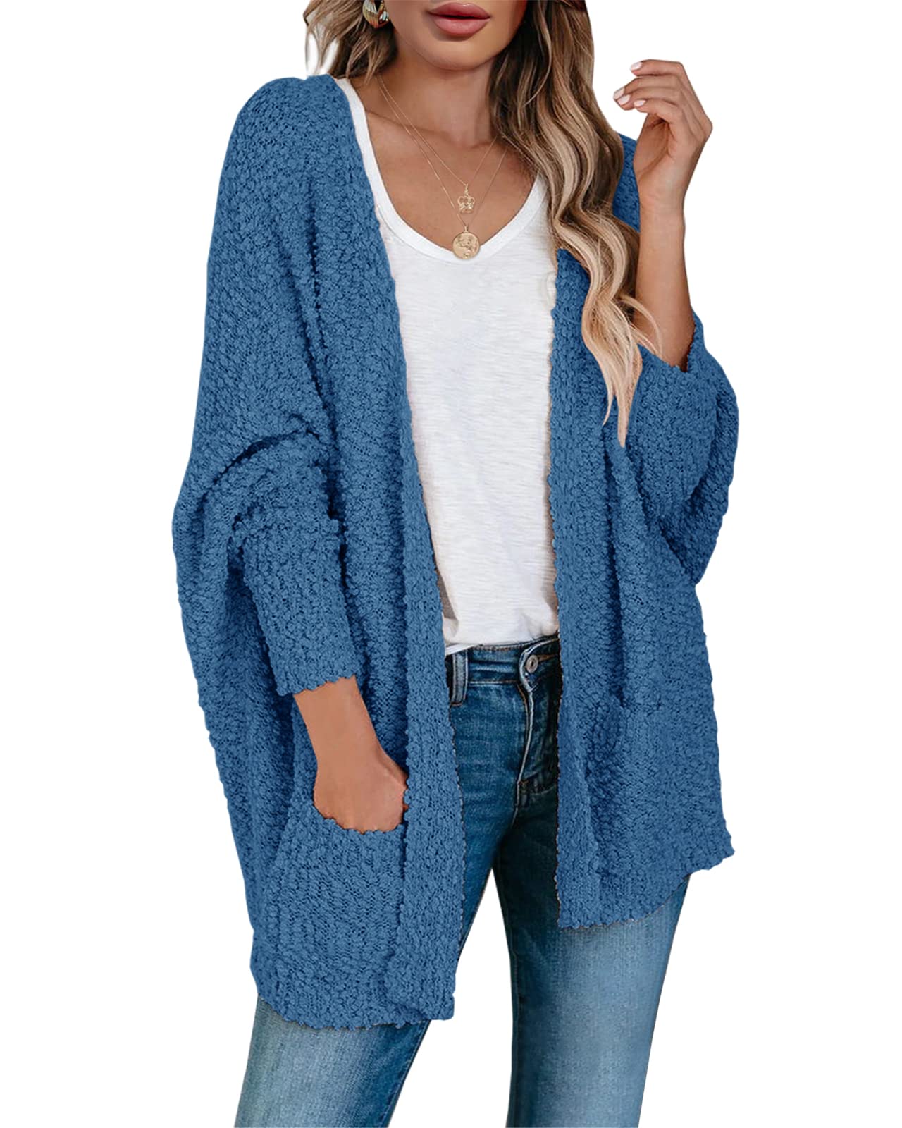 Saodimallsu Womens Chunky Popcorn Cardigan Oversized Cozy Long Sweaters