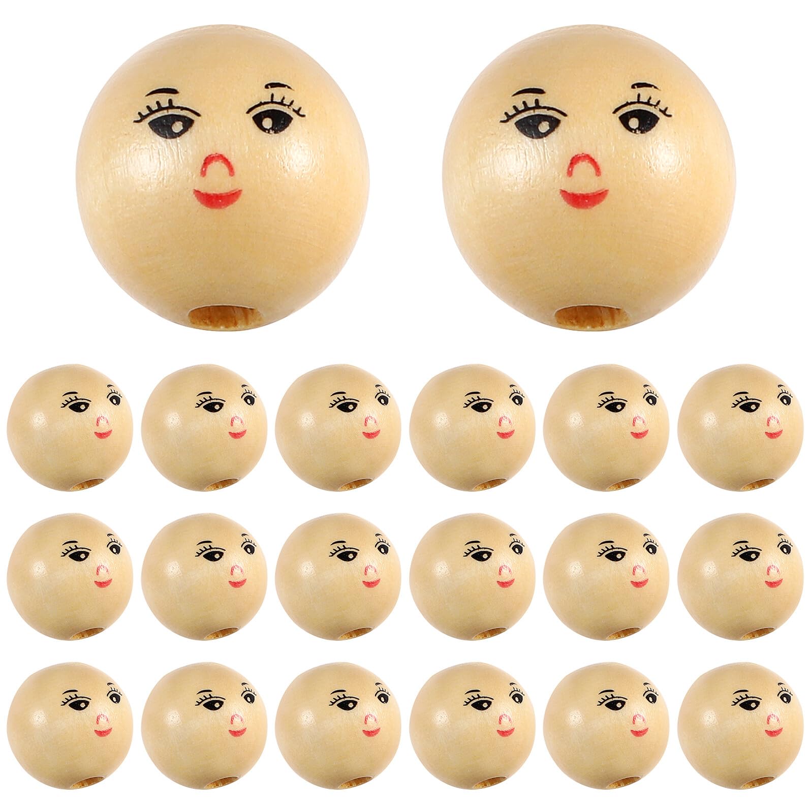 SHERCHPRY Cuentas con Cara Sonriente 50 Color Caqui Redondas de Madera Decorativas y Pintables para Manualidades Ideales para Hacer Pulseras y Artesanías