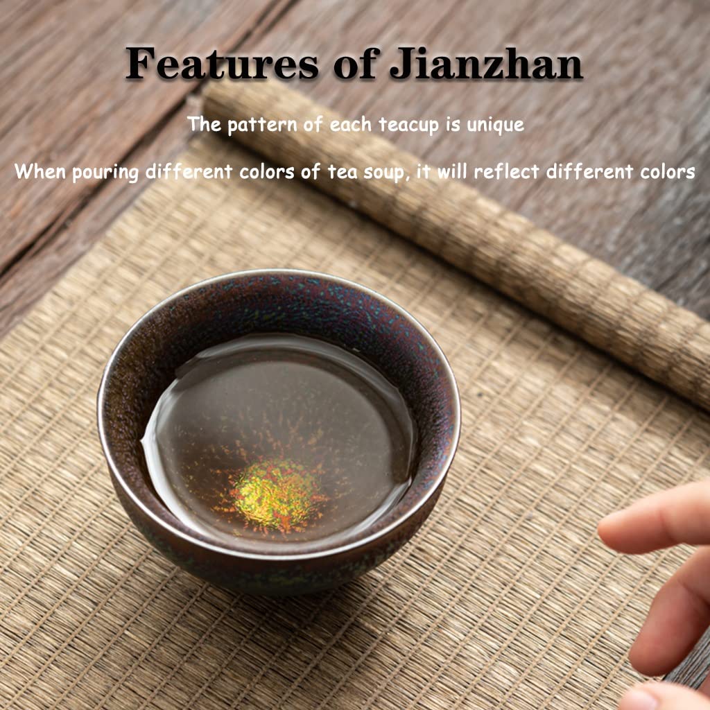 Tazas de té Vasos De Té Japones Copa Maestra De Boca Ancha De 4.5 Oz, Cuenco De Té De Cerámica Kung Fu con Neumáticos De Hierro, Taza De Té Jianzhan Colorida con Caja De Regalo