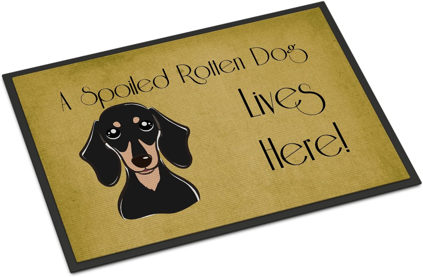 Caroline's Treasures BB1463JMAT Smooth Black and Tan Dachshund Spoiled Dog Lives Here Doormat 24x36 Front Door Mat Indoor Outdoor Rugs for Entryway, Non Slip Washable Low Pile, 24H X 36W