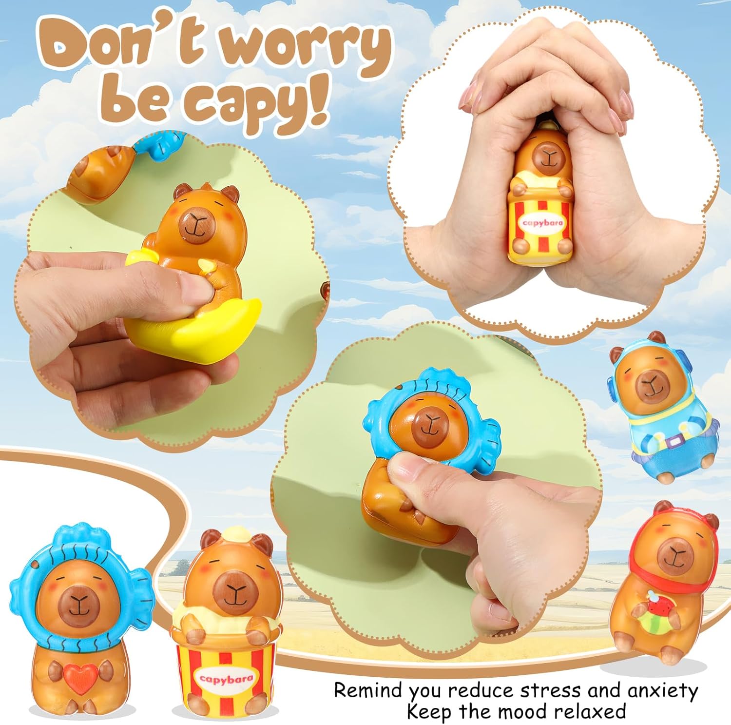 Cinnvoice 24 Sets Emotional Capybara Squeeze Mental Health Awareness Gifts Bulk Small Capybara Stress Ball with Support Card Inspirational Gift for Coworker Employee Office Reward Party Favors