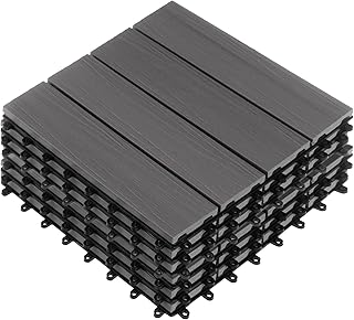 Interlocking Deck Tiles - 6-Pack 11.6-in Wood Plastic Composite All-Weather Outdoor Flooring Balcony Poolside or Patio by Pure Garden (Gray Woodgrain)