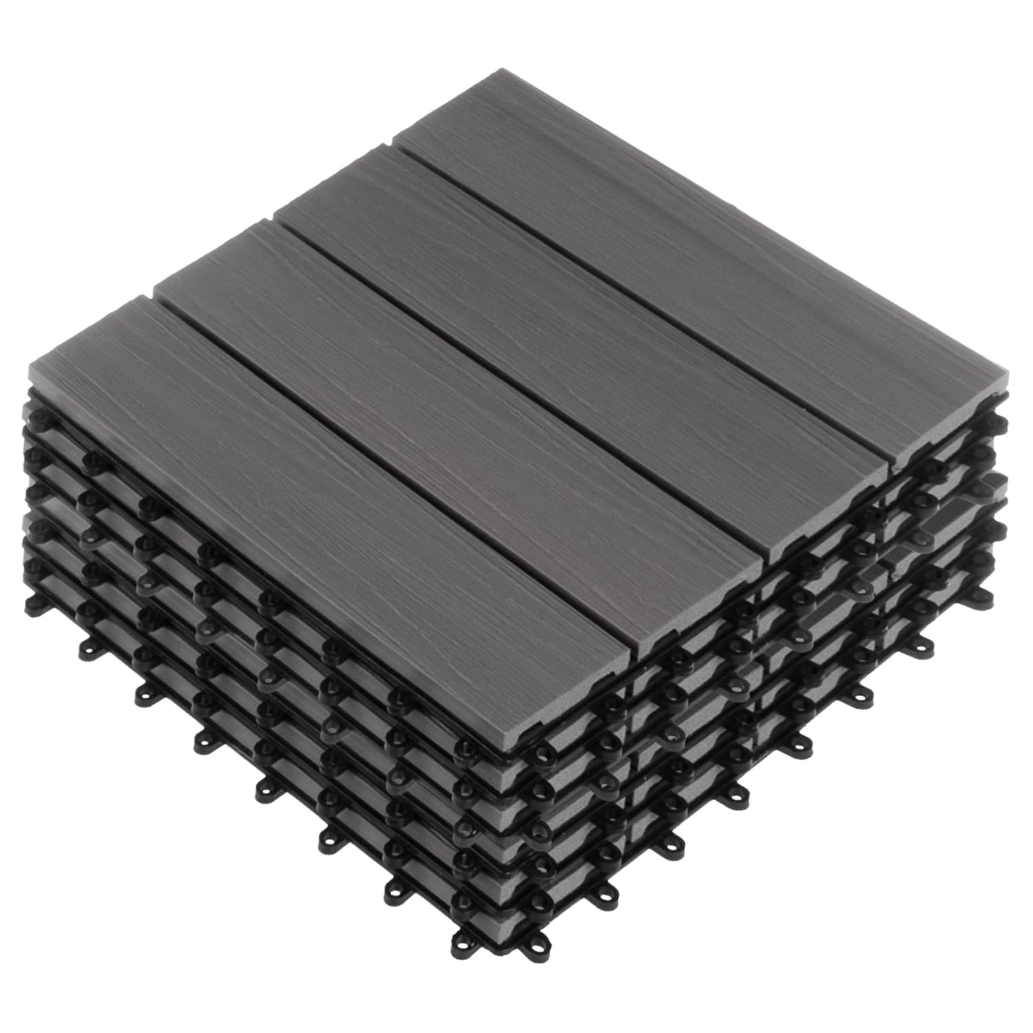 Interlocking Deck Tiles - 6-Pack 11.6-in Wood Plastic Composite All-Weather Outdoor Flooring Balcony Poolside or Patio by Pure Garden (Gray Woodgrain)