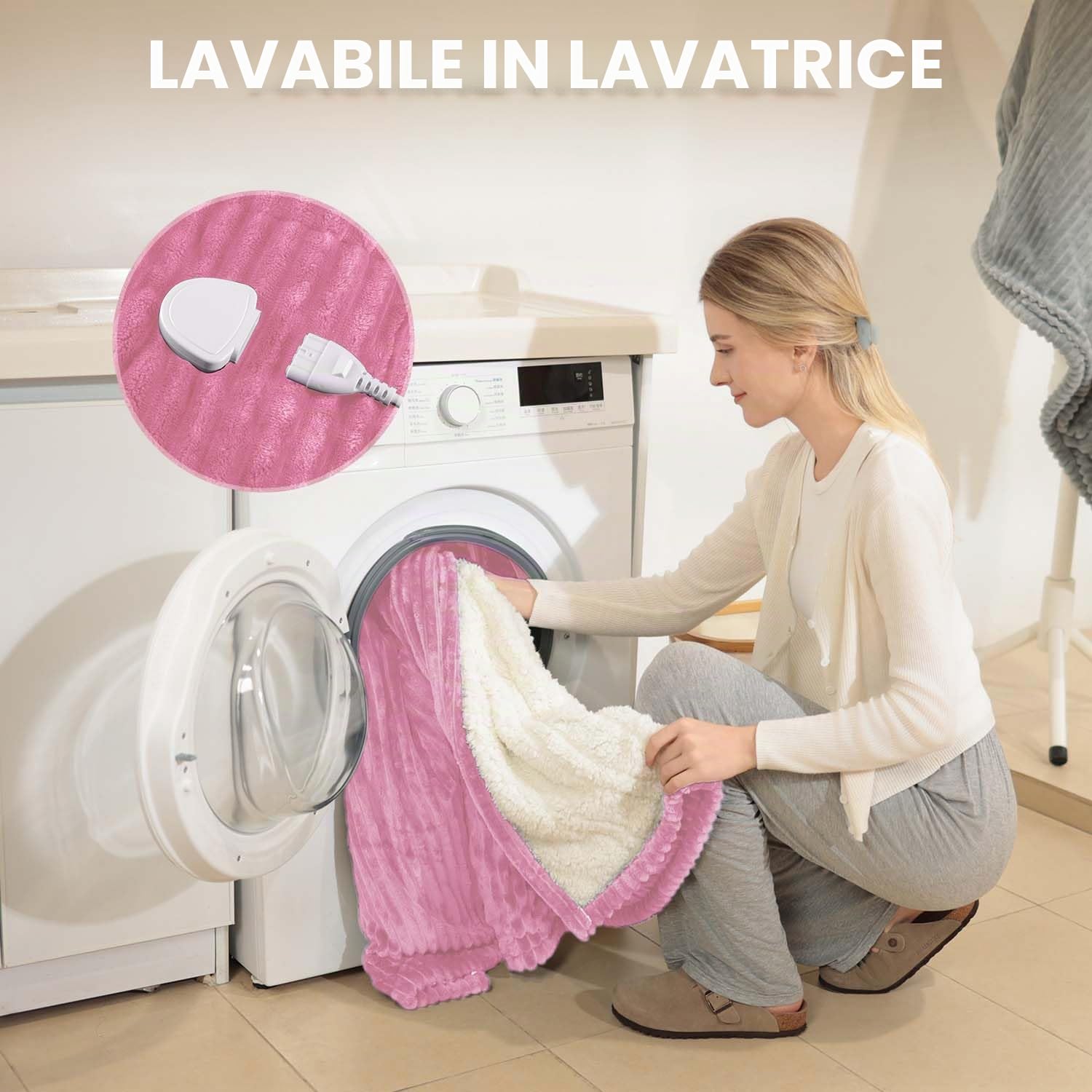 Coperta Riscaldante Elettrica con Spegnimento Automatico,180 x 135 cm,Timer 10 Ore e 6 Temperature,Rapido Riscaldamento,Flanella,Lavabile in Lavatrice,Coperta Termica per Letto, Casa e Ufficio-Rosa