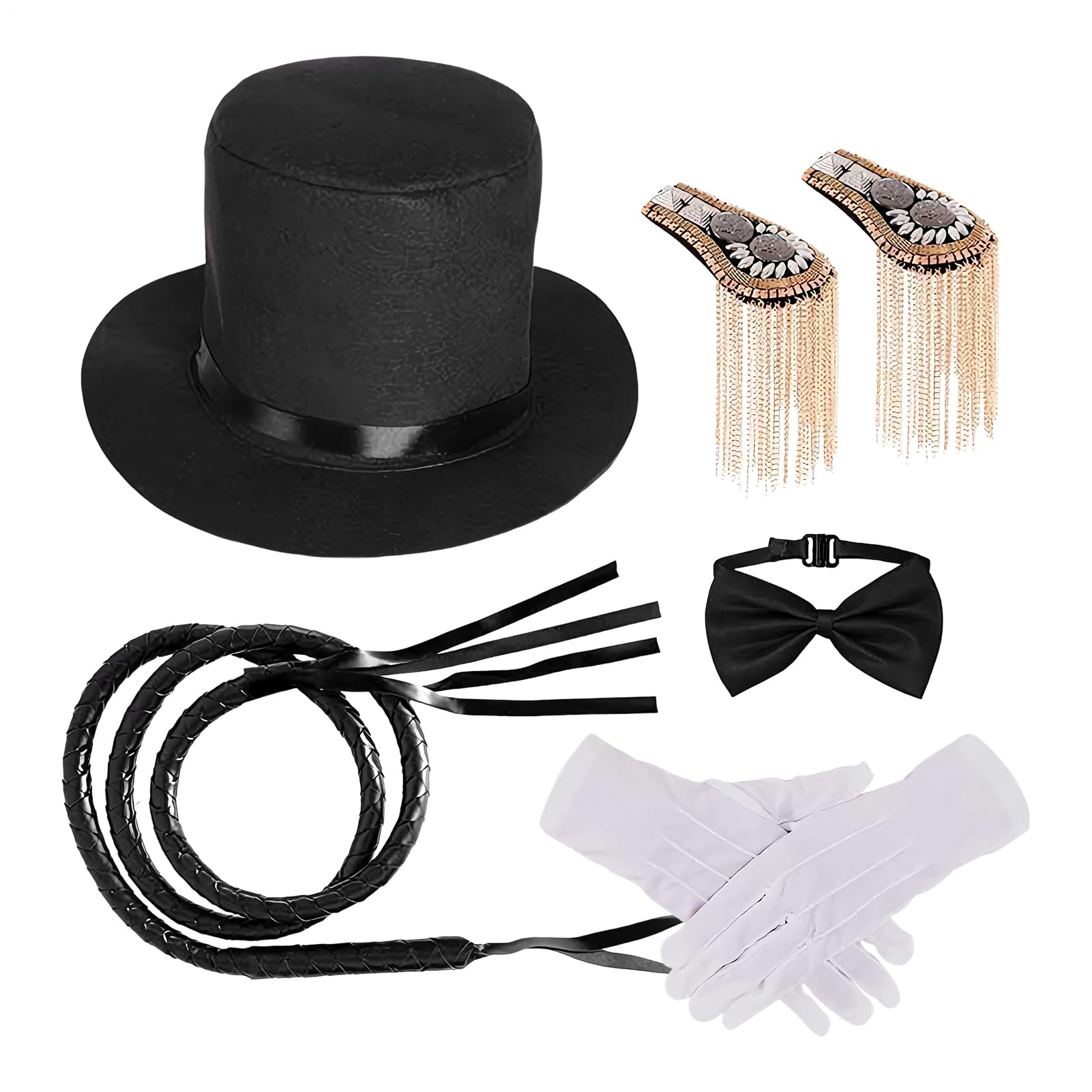 Circus Theme Costume Accessories, Epaulettes Whip Gloves Top Hat Bow Tie Set 7-Piece Circus Ring-Master Costume Set, Women's Men's Halloween CircusCostume Accessories Adult Ring-Master Outfit For Hall