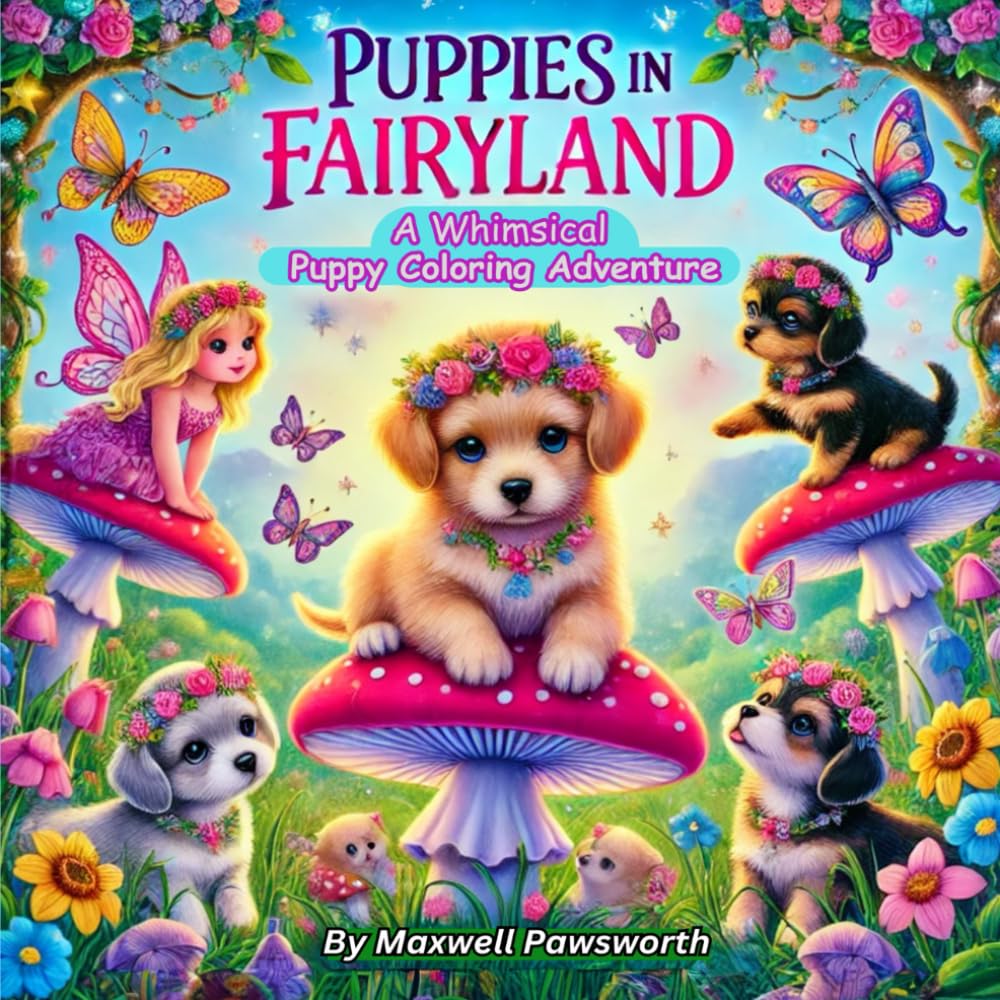 Puppies in Fairyland: Discover 50 Whimsical, Magical, and Cozy Adult Coloring Book Pages for Stress Relief, Mindfulness, and Creative Fun (Everyday Puppies Coloring)