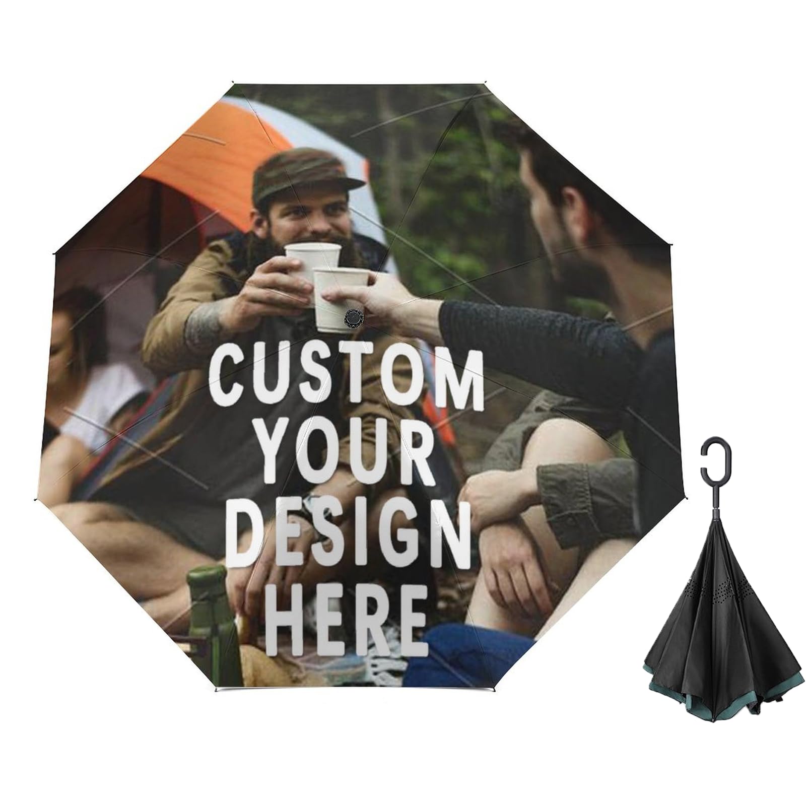 personalizados PARAGUAS grande invertido,Gran Paraguas Plegable con Apertura Automática, a Prueba de Viento, Parasol Anti-UV, construcción de doble capa, mango en forma de C, para mujeres y hombres