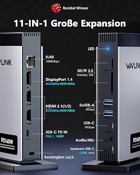 WAVLINK Docking Station Triple Display (1*8K@30Hz/4K@144Hz) 2*HDMI DP