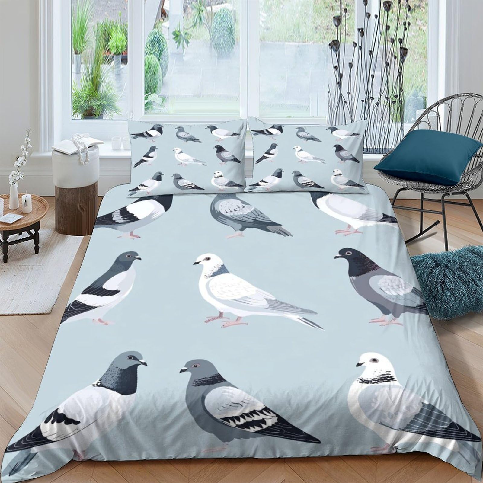 Ctjqhvkz Style-9 3D Printed Pigeon Pattern Fitted Sheet Microfiber Soft Blue Bird Bed Cover For Bedroom Dorm Mattress Decor Single（135X200cm）