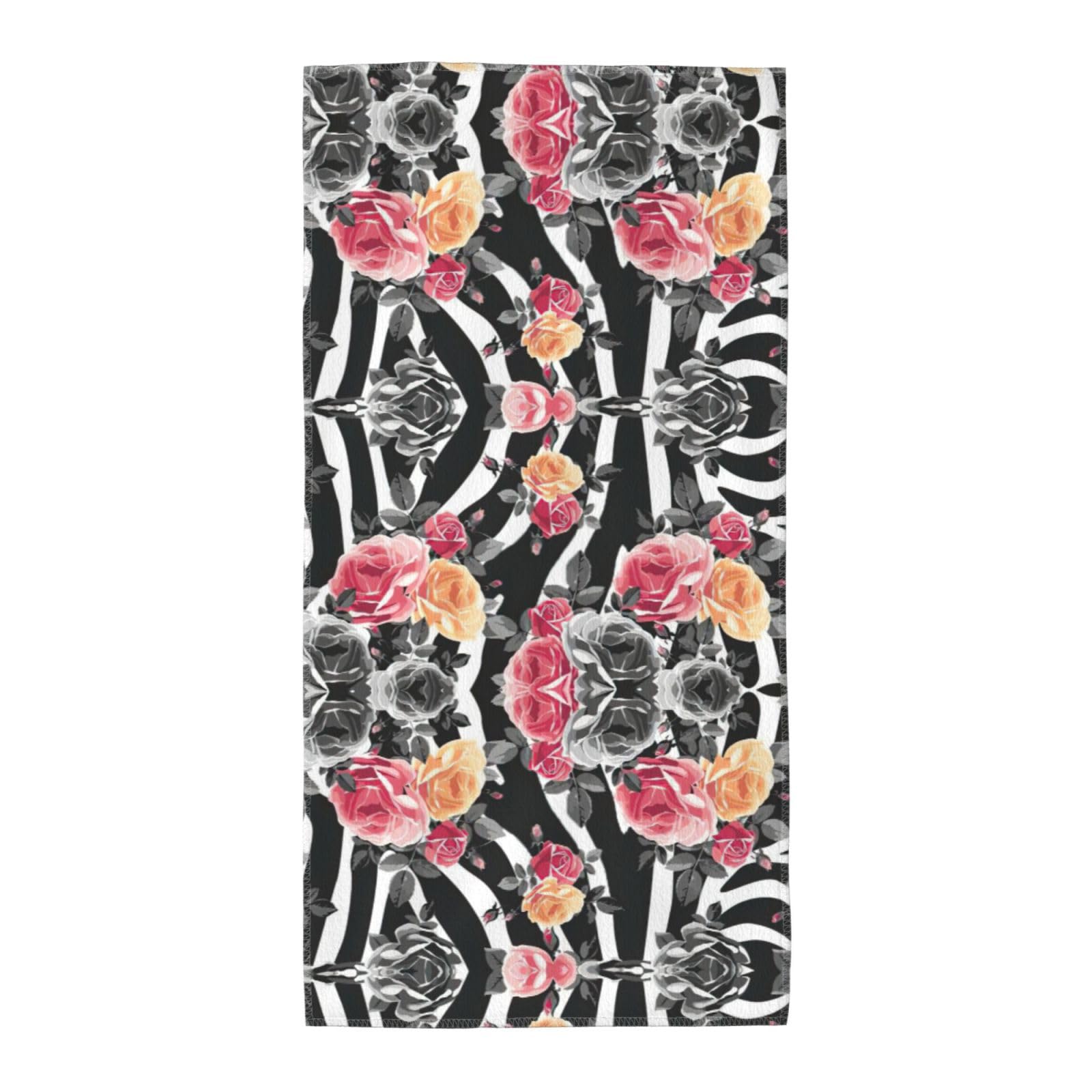 SDEGTHO Roses Flower Floral Zebra Stripes Soft Absorbent Long Towel For Gym Sports Picnic Leisure Use