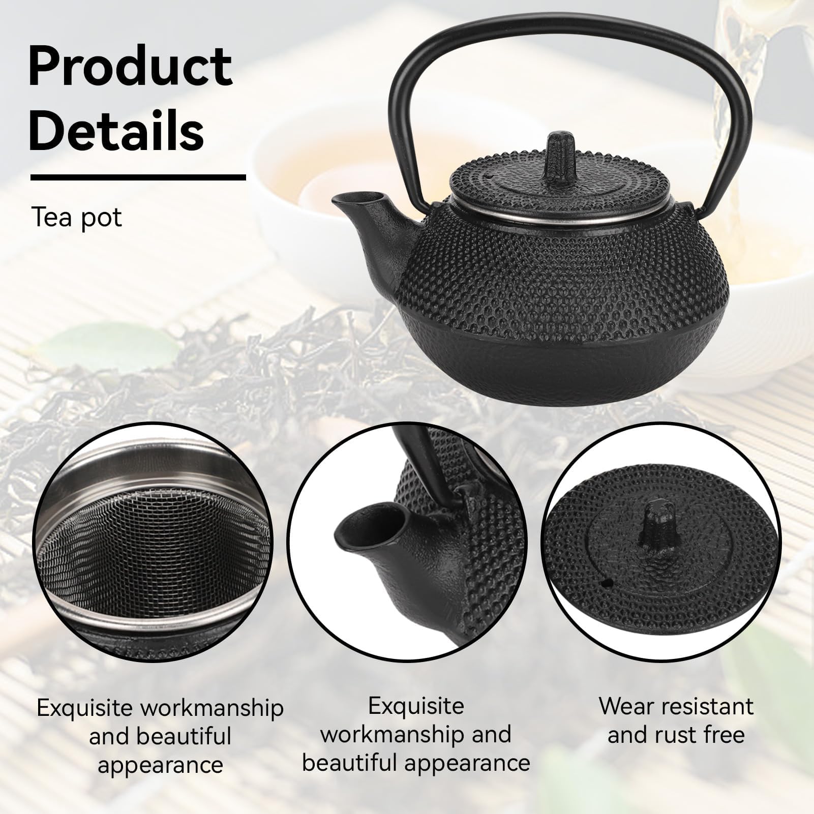 Teiera in Ghisa, capacità 0.3 Litri Teiera Vintage con Colino Rimovibile Teiera in Ghisa Giapponese Teakettle Pentola in Ferro Asia Giappone Style Teiera Antica Il Regalo Perfetto per Un Amico