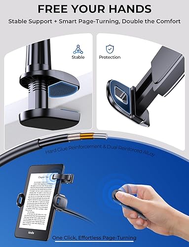 Miniatura 3 de Soporte de cuello de cisne con girador de páginas para Kindle soporte de brazo de cama ajustable para lectura manos libres, accesorios Kindle y