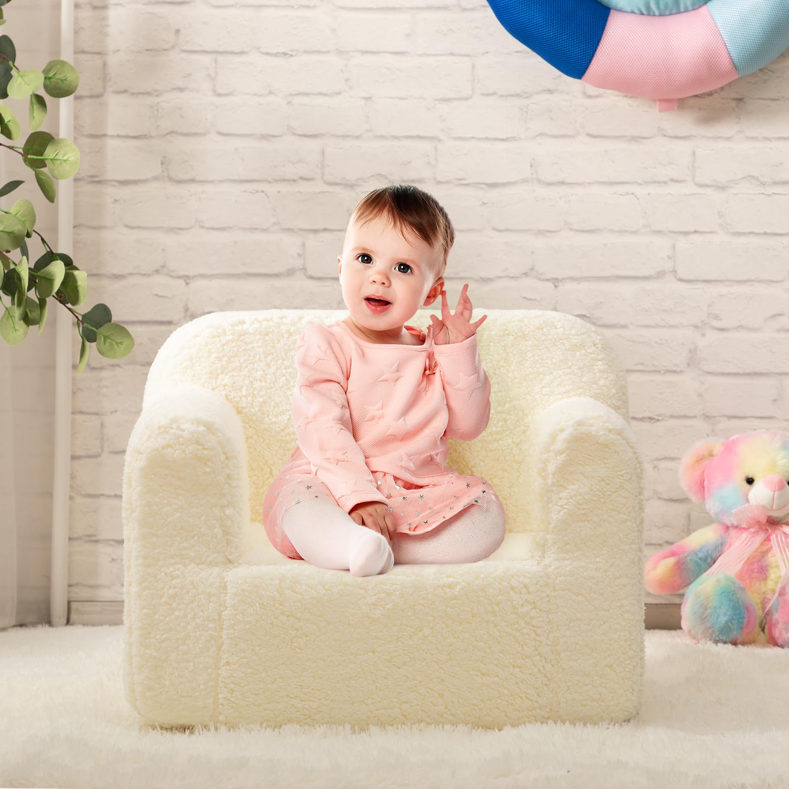 BEJOY Fauteuil pour Enfant,Canapé Ultra-Doux en Mousse Moelleuse,Fauteuil Câlin Simple en Sherpa Peluche,Canapé de Lecture Confortable pour Garçons et Filles,Crème