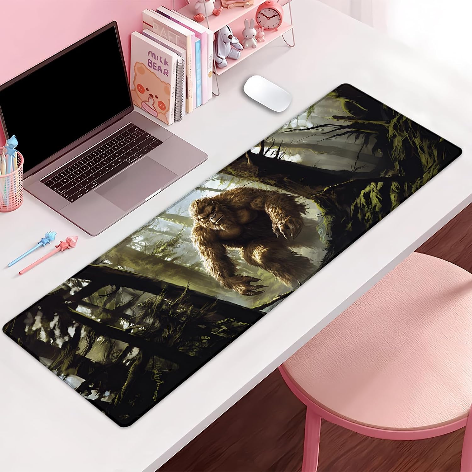 Bigfoot Forest Extra Large Gaming Mouse Pad, Desk Mat, Non-Slip Rubber Base, MousePads for School, Work, Home Accessories Decor Gifts 31.5" x 11.8"