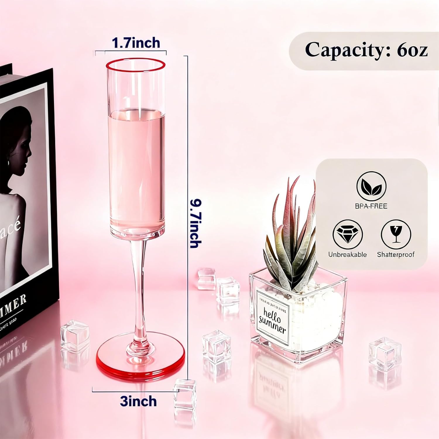 12 Pack Plastic Champagne Flutes, 6 Oz Colord Champagne Glasses Shatterproof Stemmed Wine Toasting Glasses Reusable Goblets Cocktail Cups for Valentine's Day Wedding Birthday Daily Life, Pink - Image 4