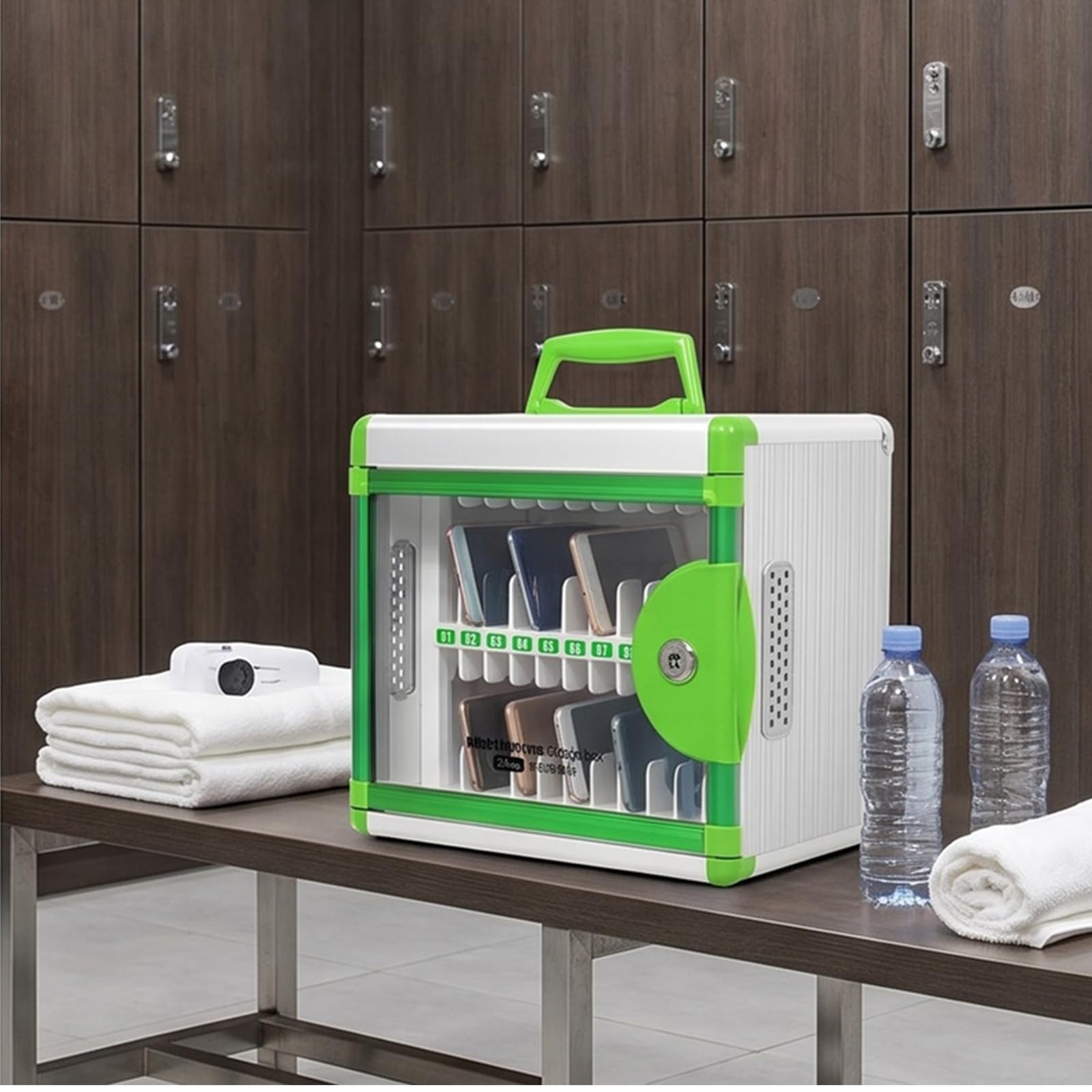 Caja de seguridad de aluminio con 24 bolsillos para teléfono con llave para la gestión de dispositivos en áreas compartidas para almacenamiento de dispositivos de estudiantes