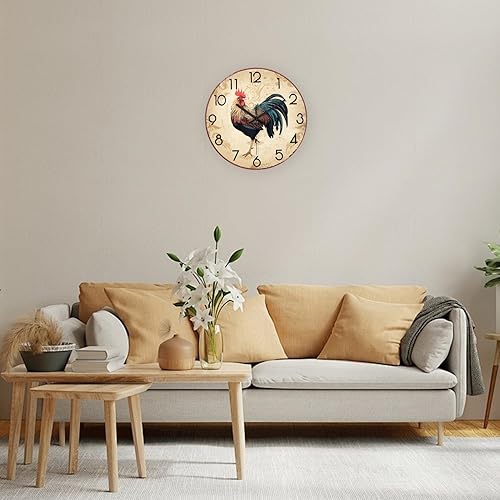 Miniatura 3 de XNM Relojes de pared de gallo marrón, funciona con pilas, 14 pulgadas, relojes de cocina de vidrio analógico, reloj de pared de animales sin tictac