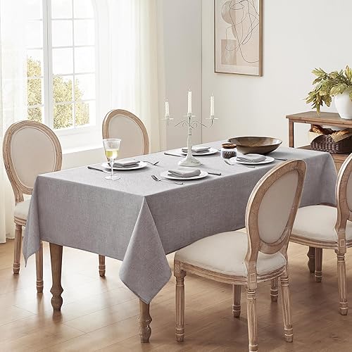 Miniatura 2 de Softalker Mantel rectangular con textura de lino, mantel de arpillera impermeable, lavable, resistente a las manchas, sin arrugas, para cocina,