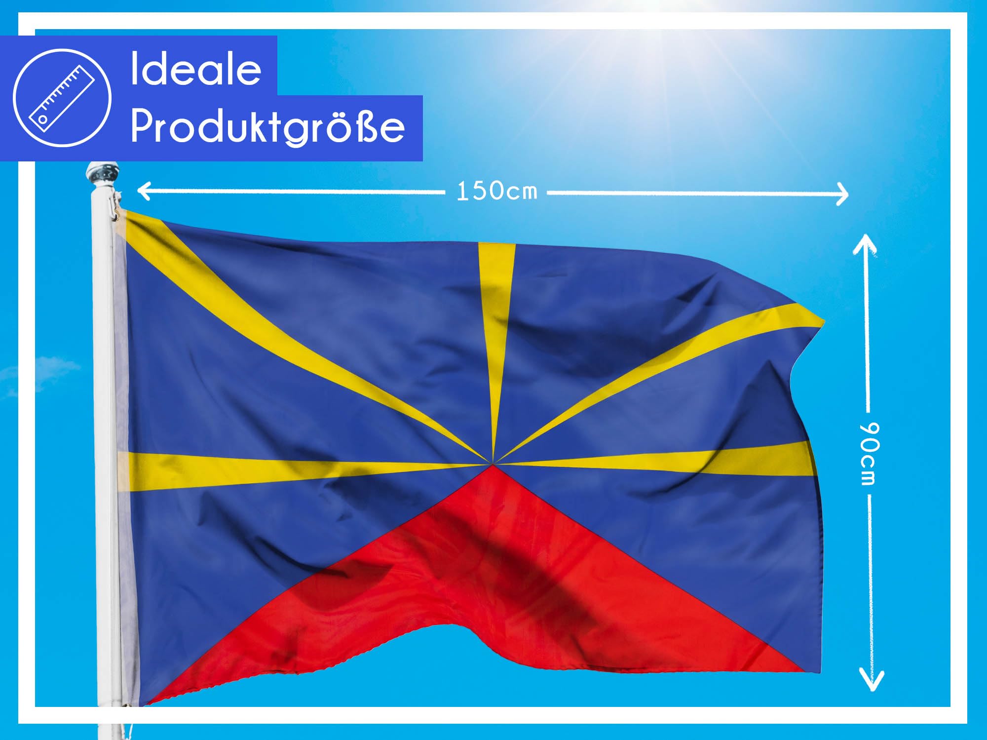 PHENO FLAGS Flaga La Réunion, 90 x 150 cm, odporna na warunki atmosferyczne i rozerwanie, idealna dekoracja dla miłośników Francji, flaga do podnoszenia do użytku wewnątrz i na zewnątrz