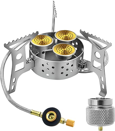 Estufa de campamento de 9000 W, estufa de campamento resistente al viento con adaptador, estufa portátil de mochilero, estufa de camping quemador de