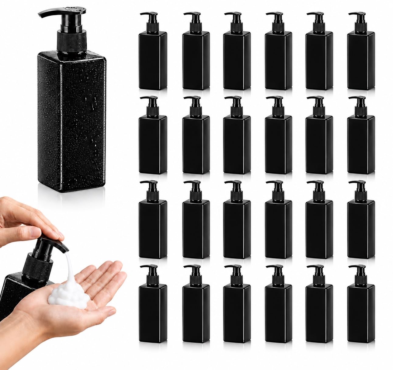 24 Pack Soap Dispenser Bottles 250ml Black Pump Refillable Container