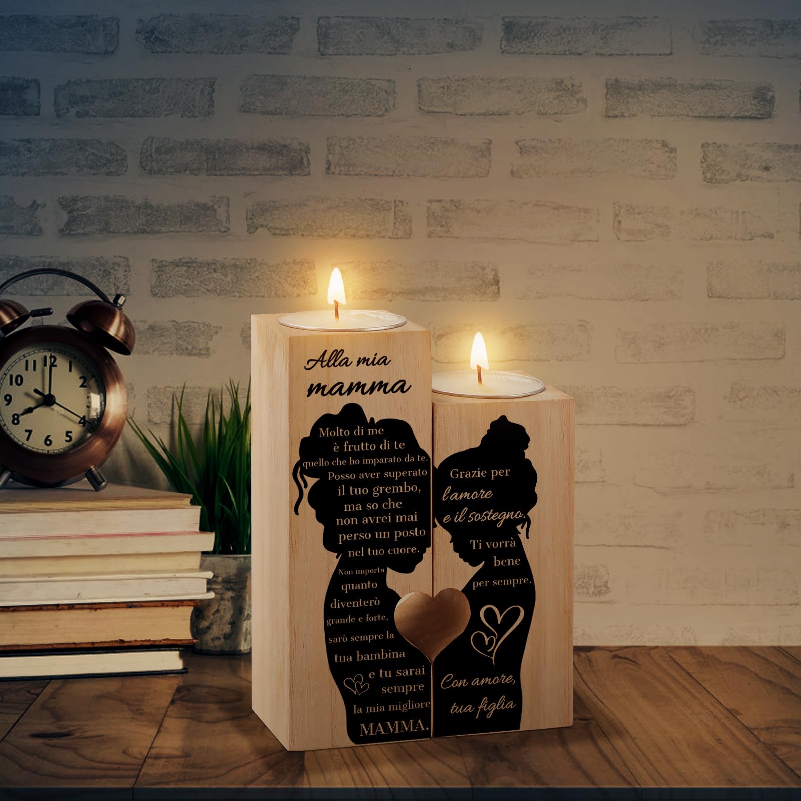Regalo Per Mamma - Portacandele In Legno Madre E Figlia Per Compleanno O Natale - Foto 11