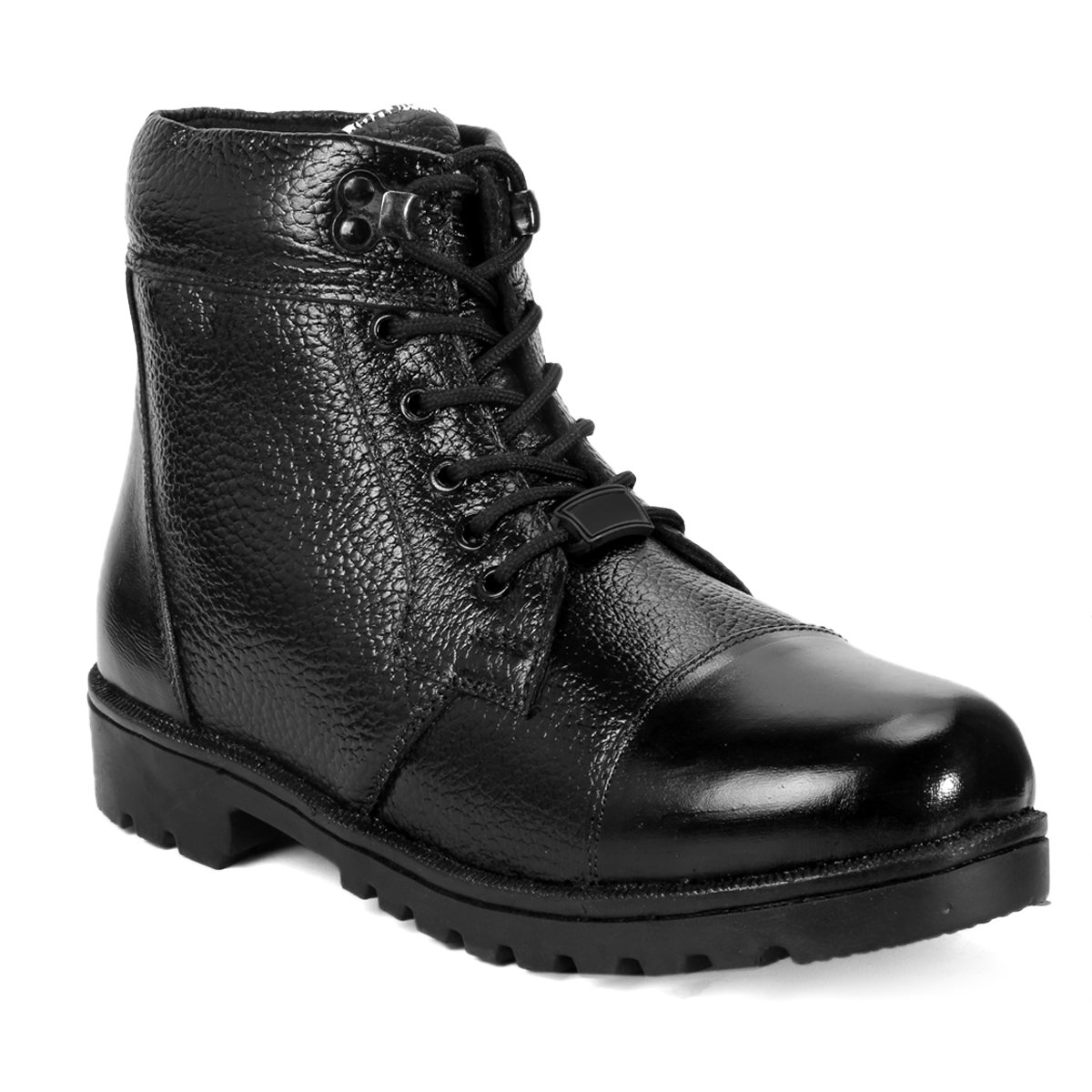 PARA COMMANDO Men's Black Genuine Leather Commando Safety Boot Shoes with Steel Toe