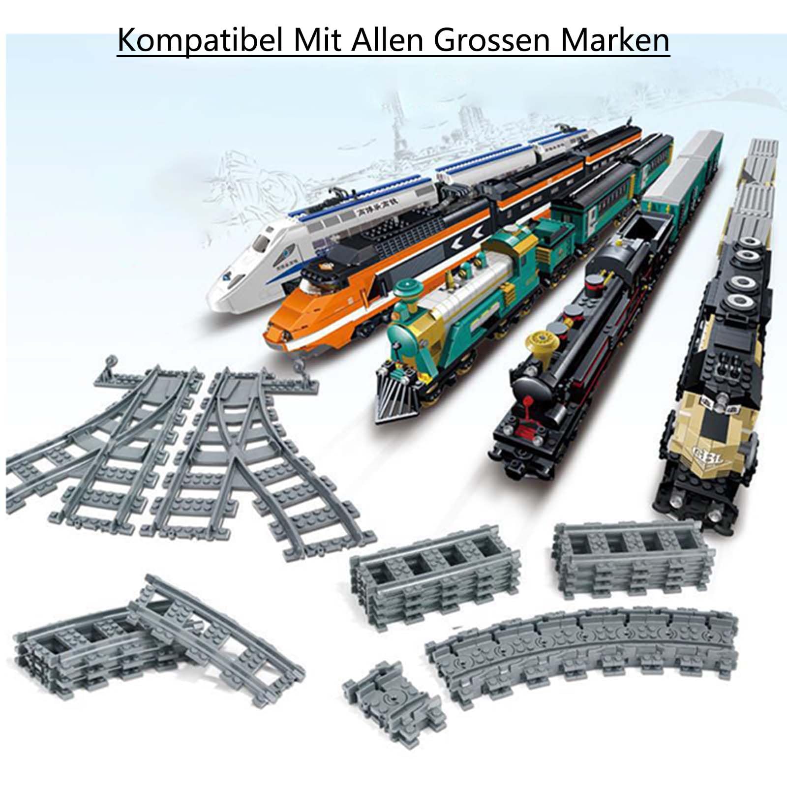 City Schienen Bausteine Set, 2 Stück City Schienen Erweiterungsset City Zug Schienen Zubehör Klemmbausteine Kompatibel mit Lego (2 Stück)
