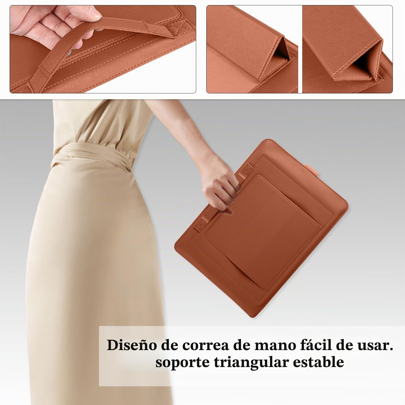 13-14 Pulgada Funda para Portátil Compatible con MacBook Air 13"/Pro 14" (M5 Pro MAX 2026/M4/M3/M2/M1), PU Funda Resistente Protectora Soporte Ratón Alfombrilla Cuero Portátil - Marrón