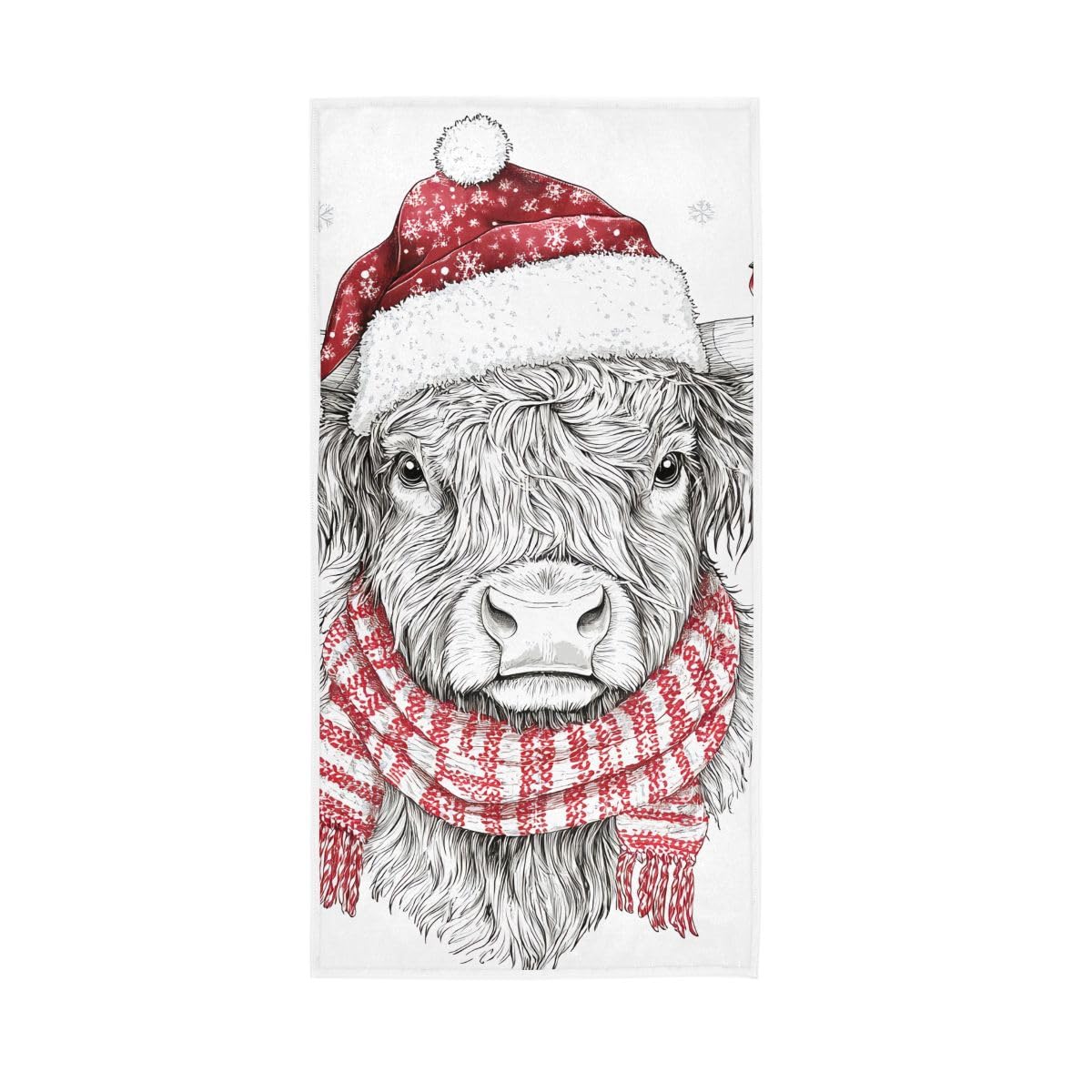 HUYGD Highland Cattle Christmas Design Hand Towels, Decorative Towels for Hand, Face, Hair, Yoga, Kitchen, Bath 15 x 30 Inches