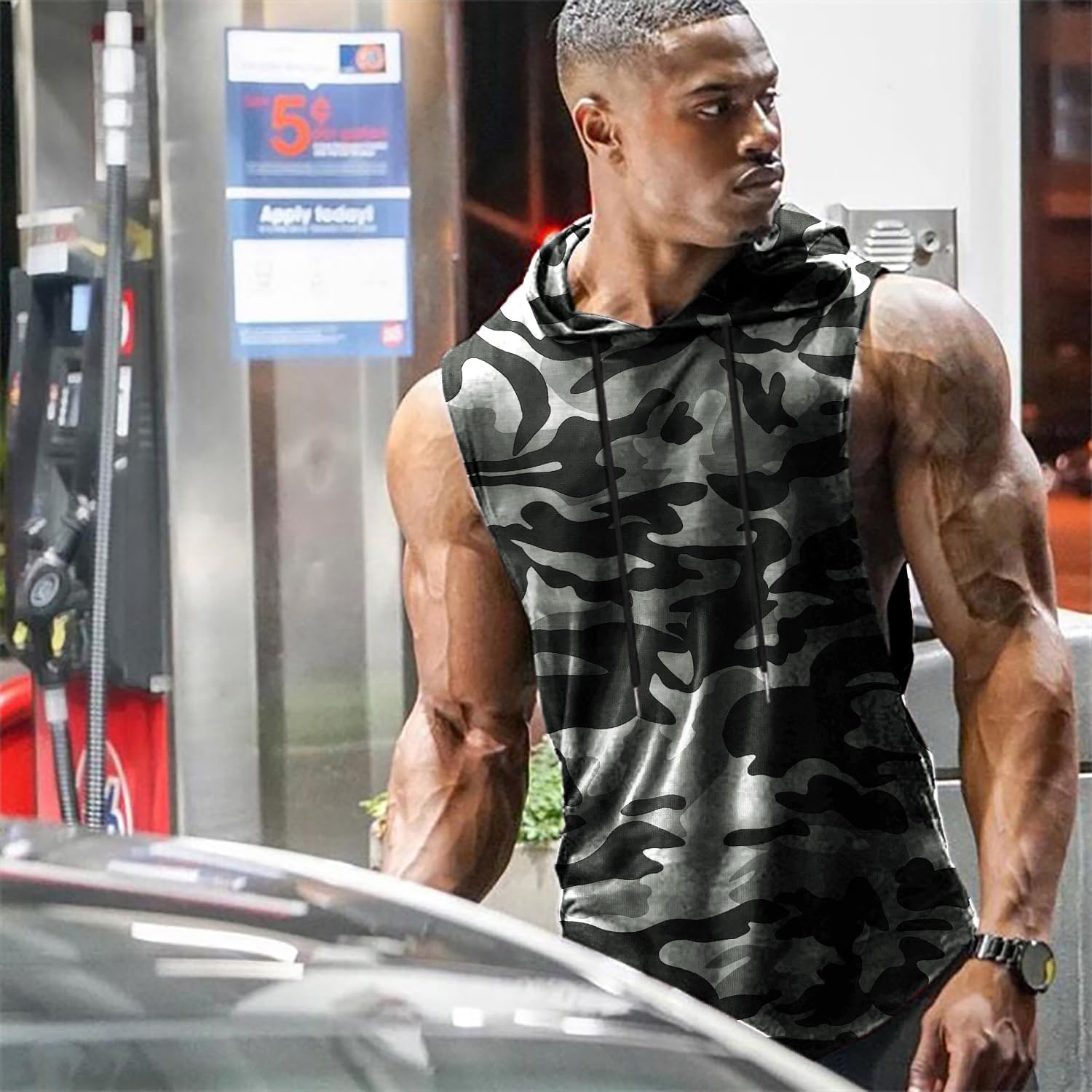 Babioboa Men's Workout Hooded Tank Tops Sports Training Sleeveless Gym Hoodies Bodybuilding Cut Off Muscle Shirts