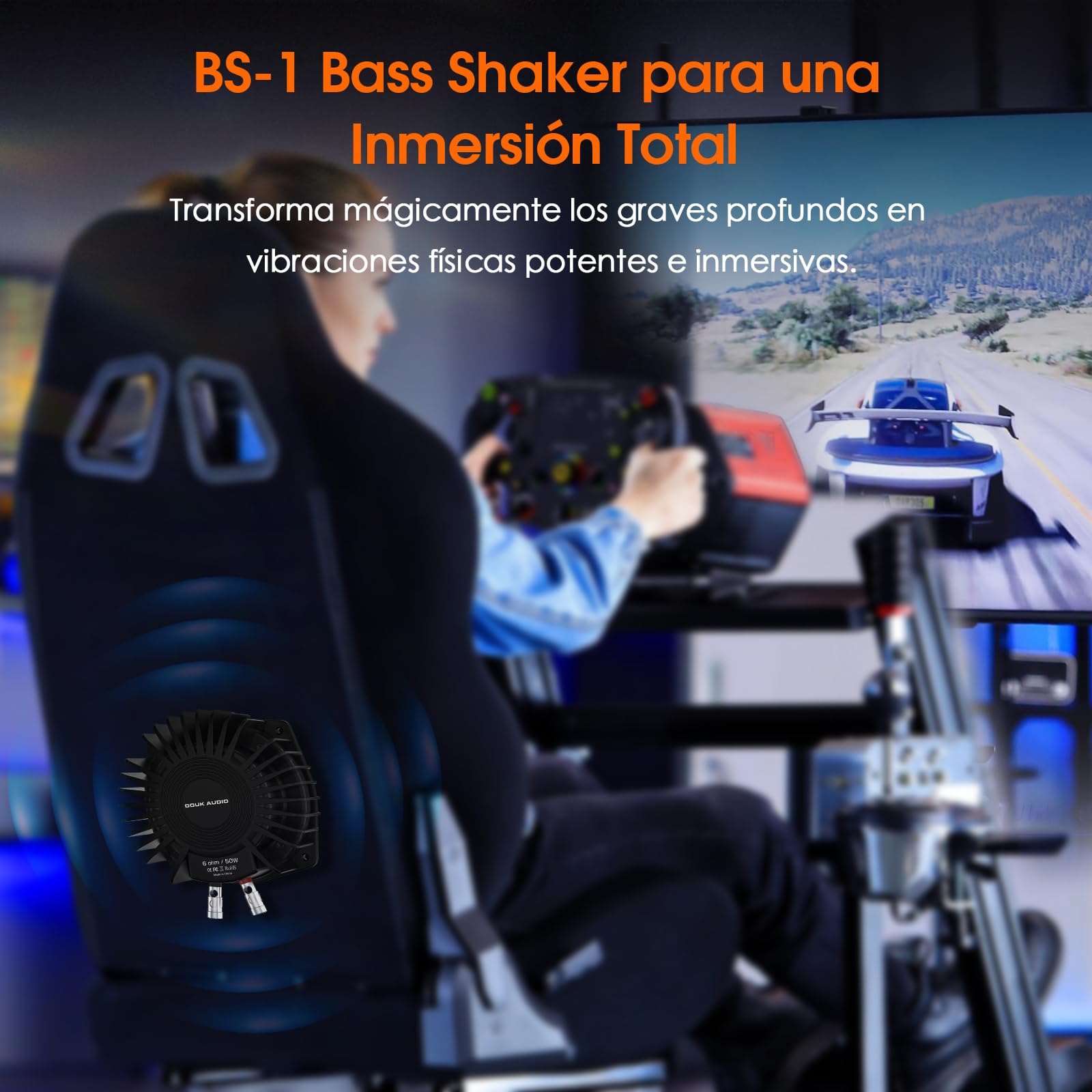 Douk Audio BS-1 Bass Shaker: 50 W de alta potencia Buttkicker - Transductor táctil - Bajos de subwoofer para cine en casa, audio de coche y silla de juegos con inmersión por vibración (1 par)