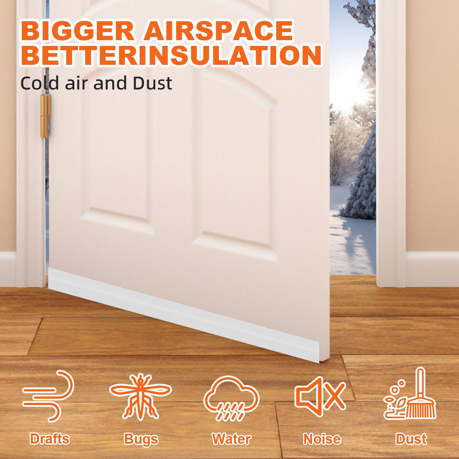 Door Draft Stopper, Door Sweep for Bottom of Door, Weather Stripping Door Seal, Under Door Gap Filler, Under Door Draft Blocker Soundproof/Insulator, Door stoppers (39", White) — Amazon image 2