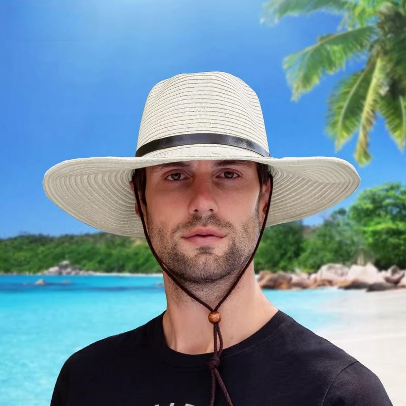 Cappello Pescatore Uomo Cappelli da Sole Estivi in Paglia Intrecciata A Tesa Larga Spiaggia